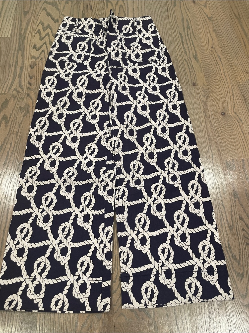 Anthropologie Navy and White Rope-Print Wide-Leg Jeans